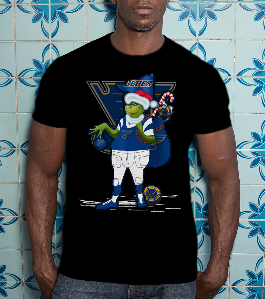 Grinchxmas St. Louis Blues Santa Hat Blues T-Shirt