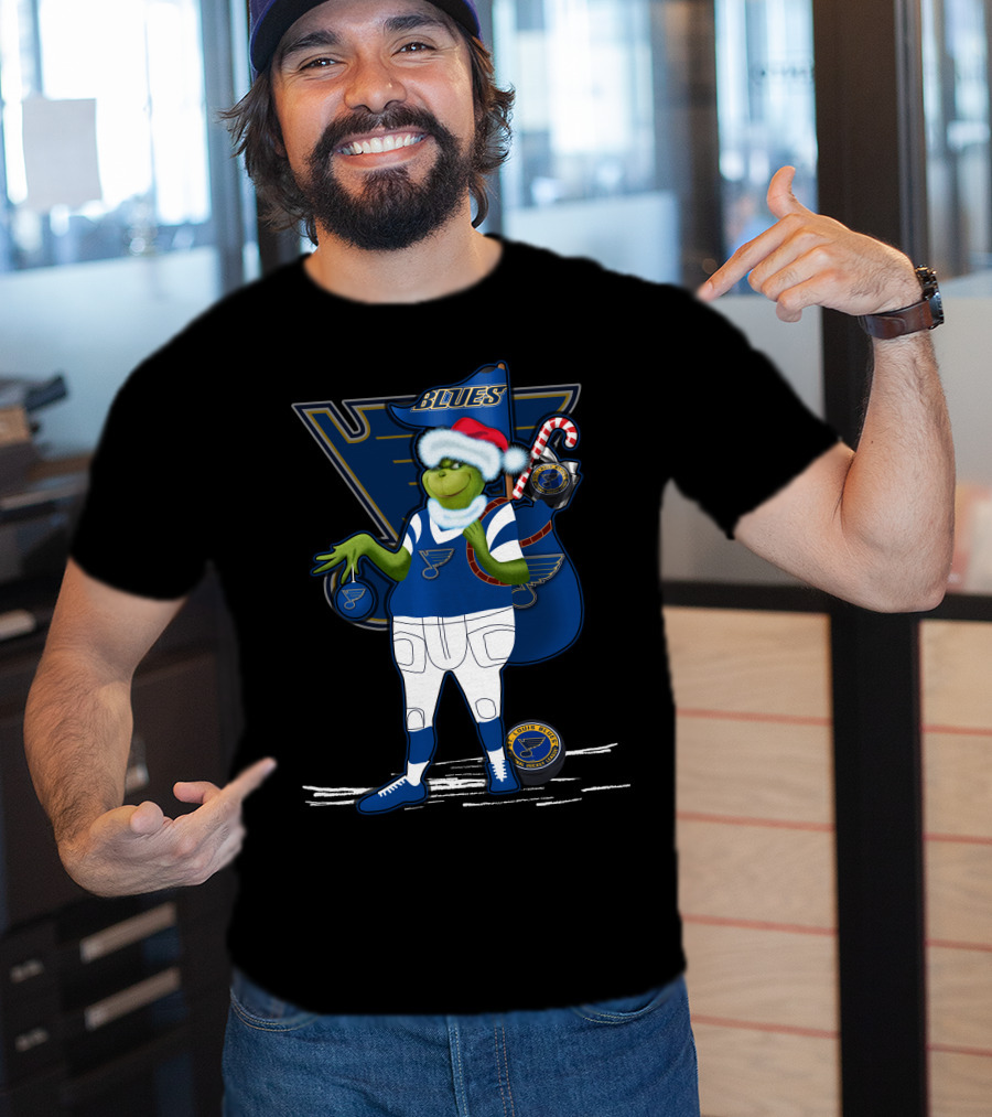 Grinchxmas St. Louis Blues Santa Hat Blues T-Shirt
