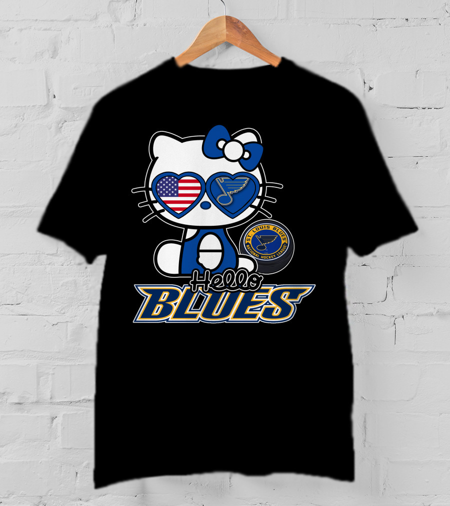 Hello Kitty St. Louis Blues American Flag Hockey Fan T-Shirt
