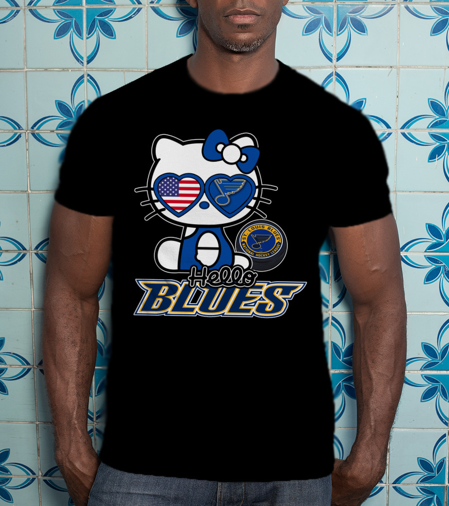 Hello Kitty St. Louis Blues American Flag Hockey Fan T-Shirt