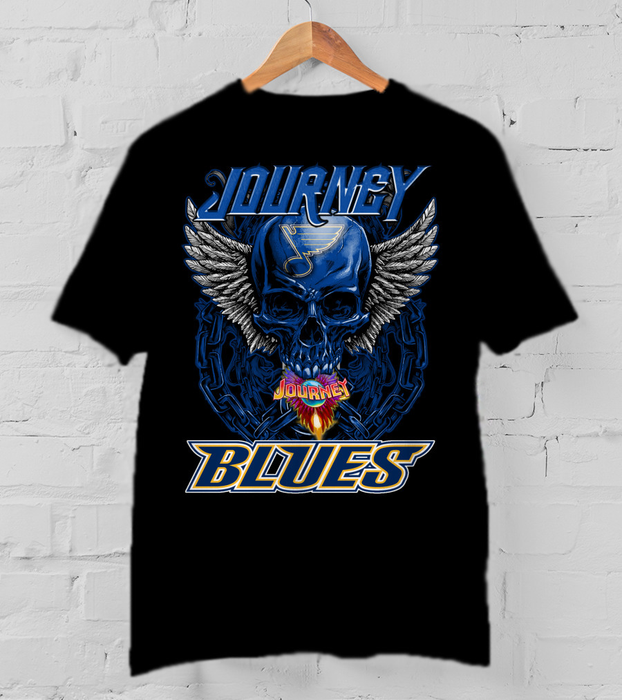 Journey St. Louis Blues Skull With Wings And Chains T-Shirt