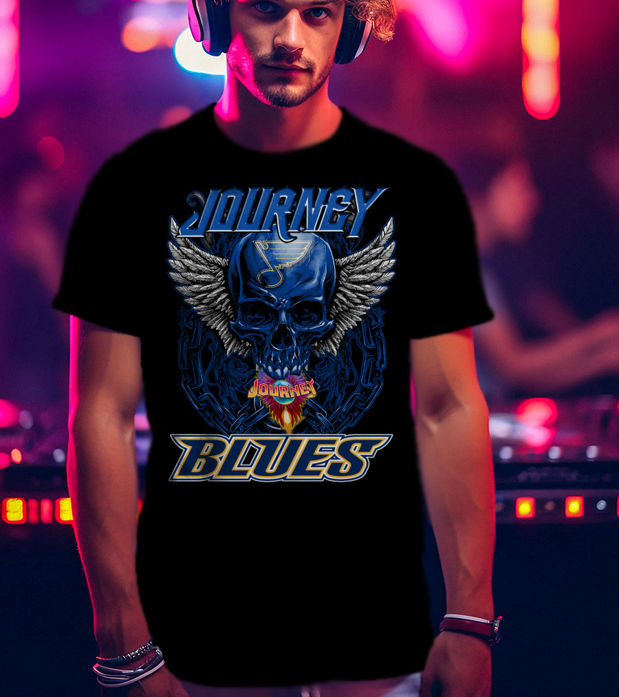 Journey St. Louis Blues Skull With Wings And Chains T-Shirt