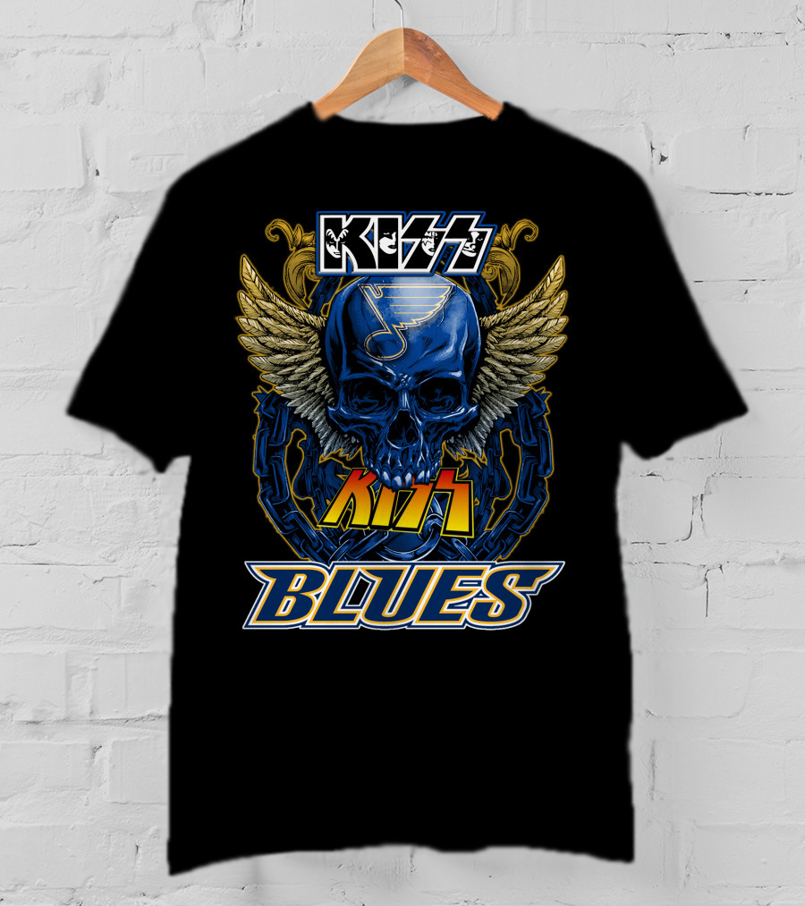 Kiss St. Louis Blues Skull With Wings And Chains T-Shirt