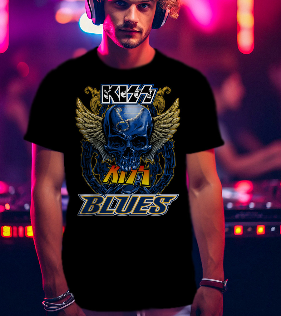 Kiss St. Louis Blues Skull With Wings And Chains T-Shirt