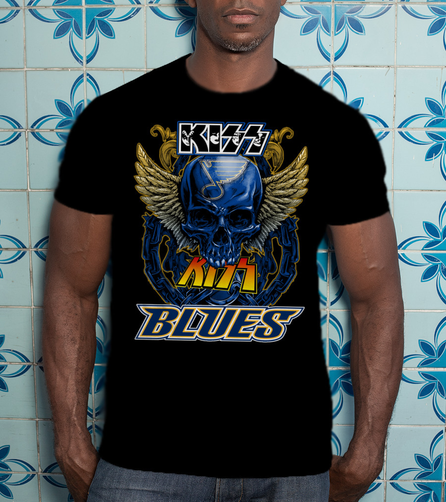 Kiss St. Louis Blues Skull With Wings And Chains T-Shirt