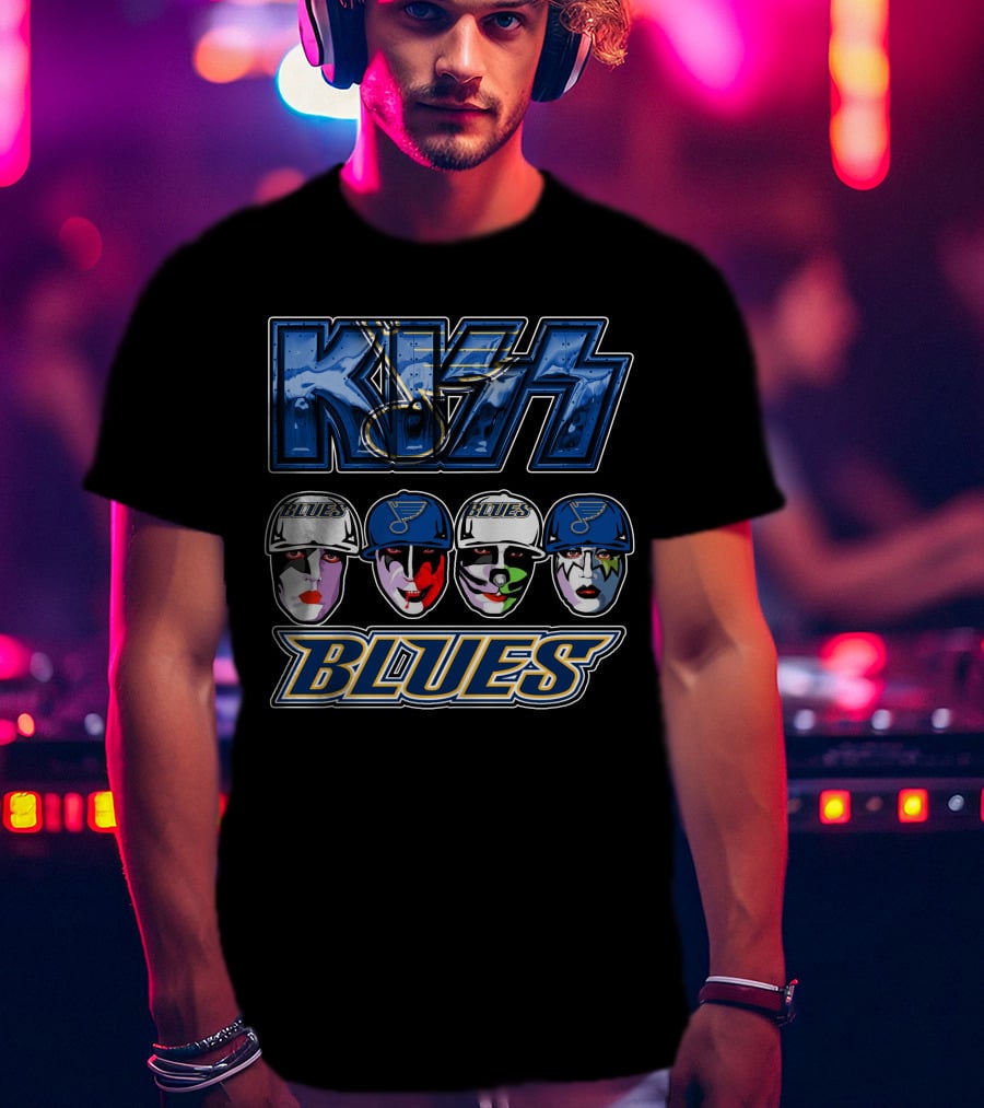 Kiss St. Louis Blues Logo Face Art Collaboration T-Shirt