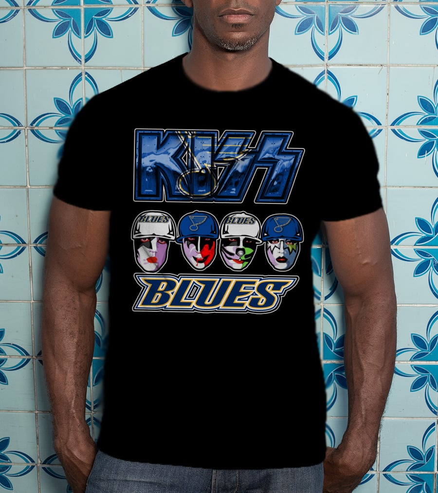 Kiss St. Louis Blues Logo Face Art Collaboration T-Shirt