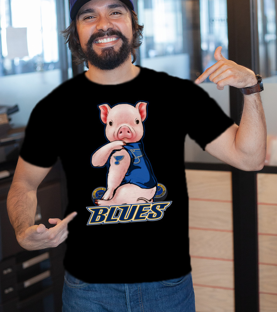 Pig Wearing St. Louis Blues Logo T-Shirt