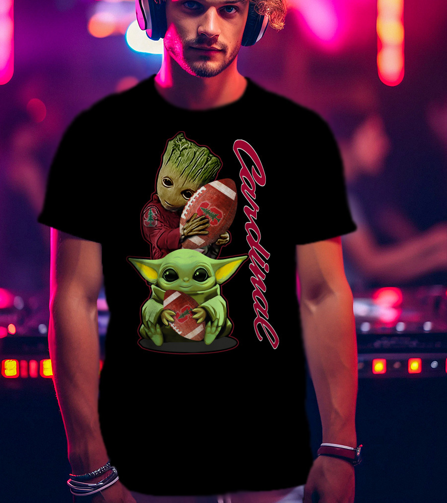 Grzd Stanford Cardinal Groot Baby Yoda Football T-Shirt