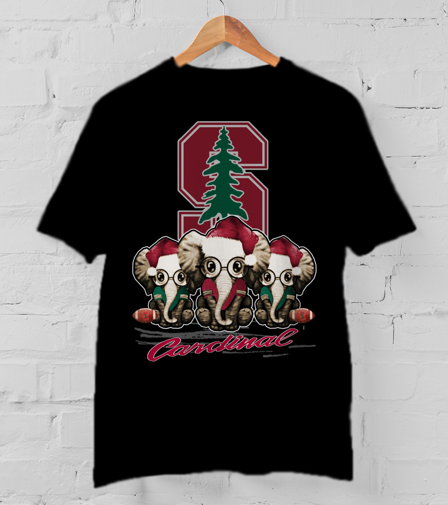 Stanford Cardinal Christmas Elephants With Santa Hats T-Shirt
