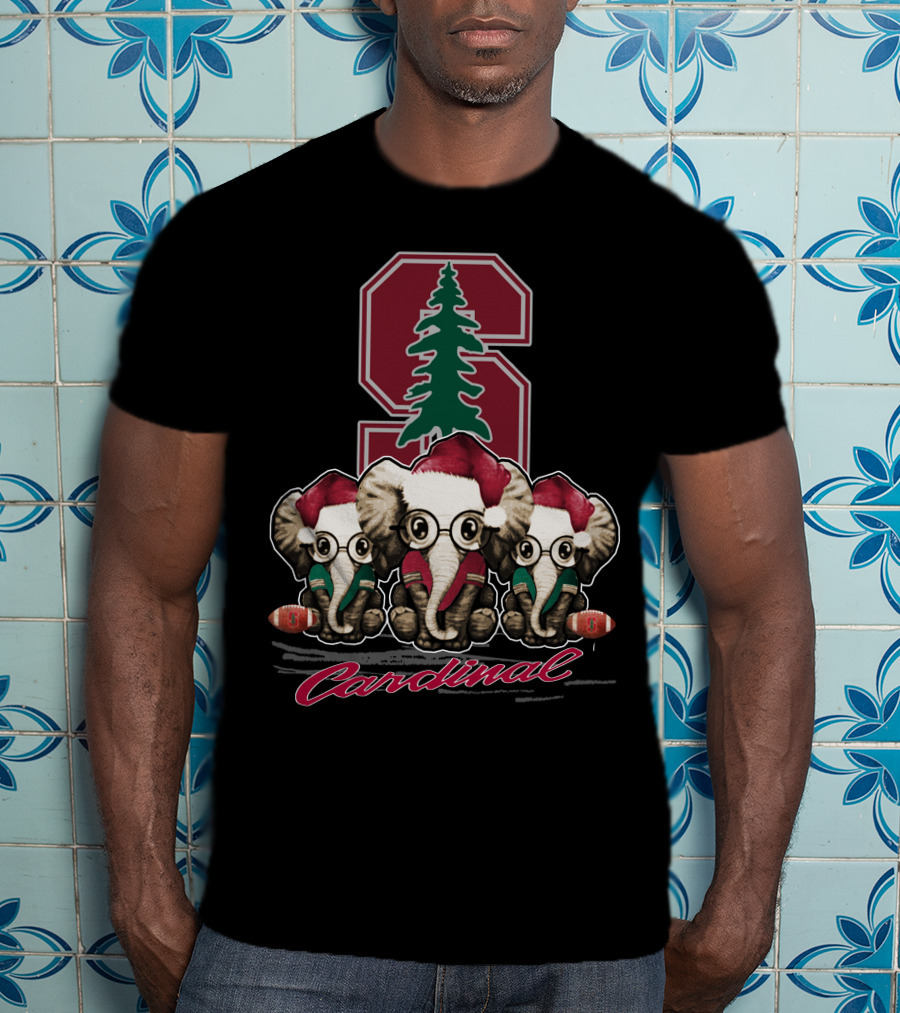 Stanford Cardinal Christmas Elephants With Santa Hats T-Shirt