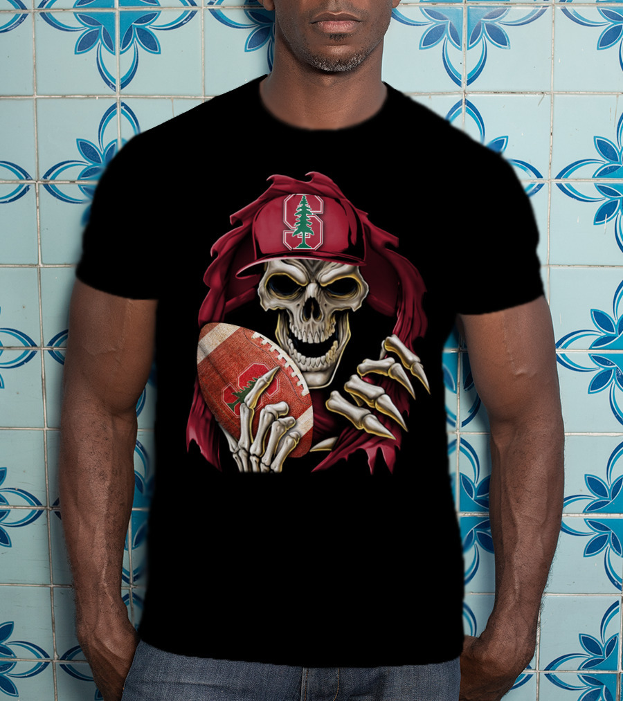Skullbong Stanford Cardinal Skeleton Football T-Shirt