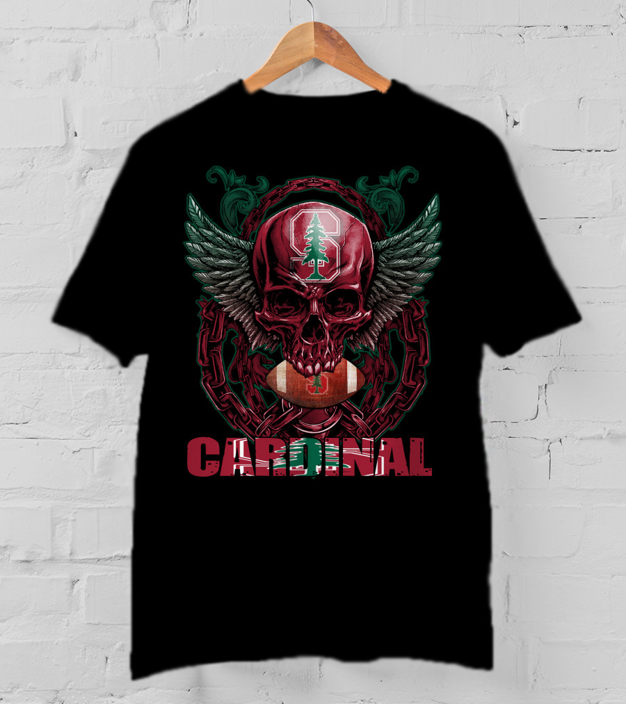 Cardinal Skull With Stanford Football And Wings T-Shirt