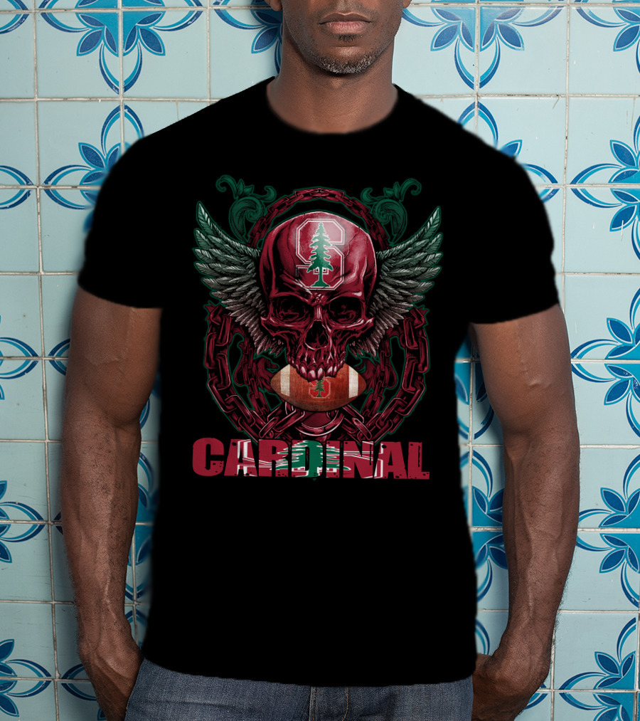 Cardinal Skull With Stanford Football And Wings T-Shirt