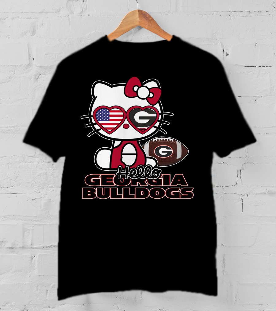 Hello Kitty Georgia Bulldogs Football USA Flag T-Shirt