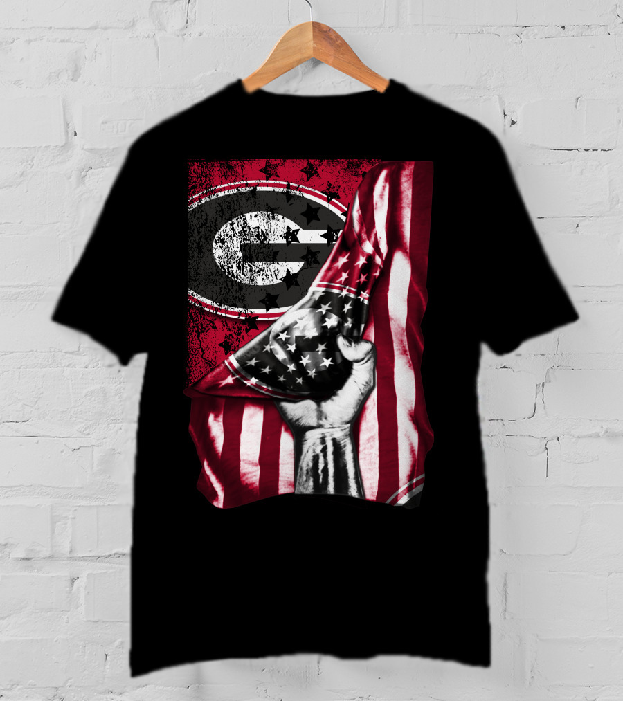 Georgia Bulldogs American Flag Hand T-Shirt