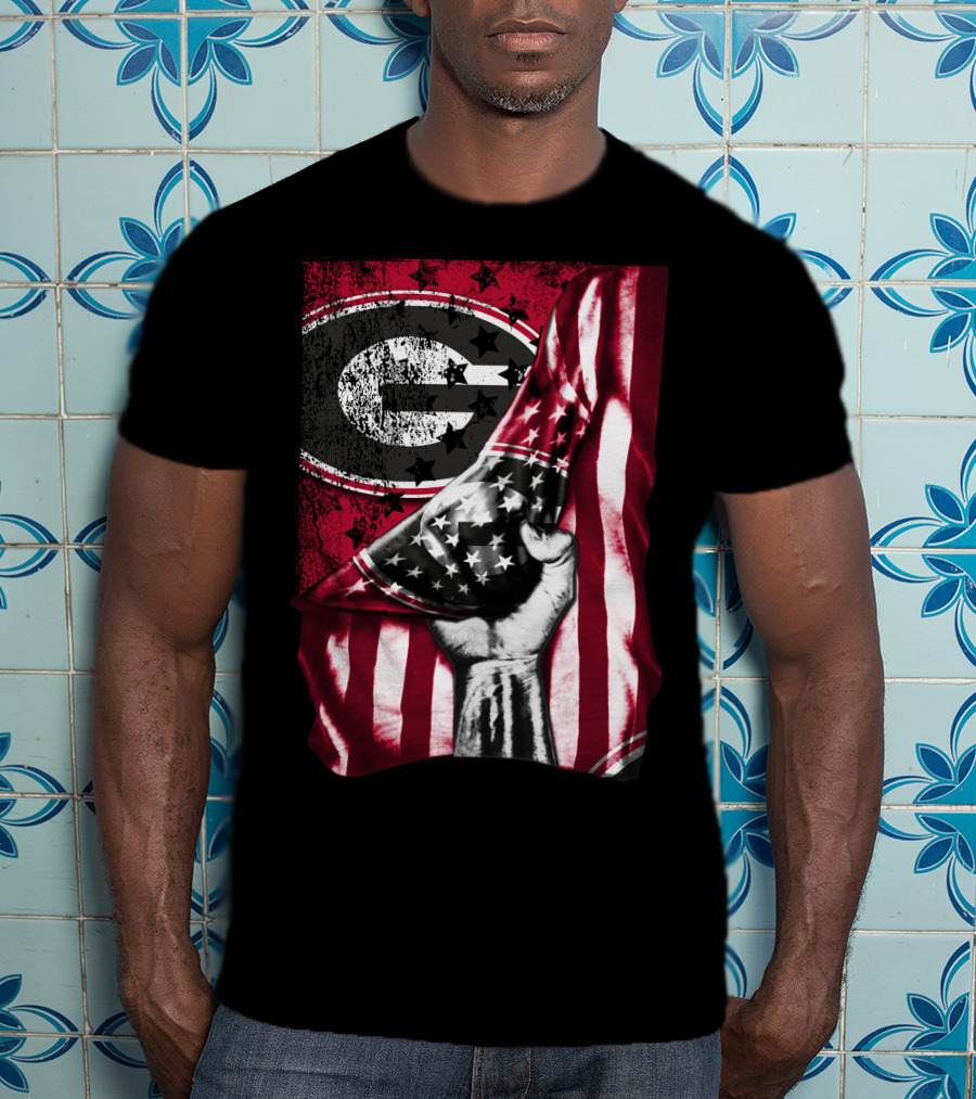 Georgia Bulldogs American Flag Hand T-Shirt