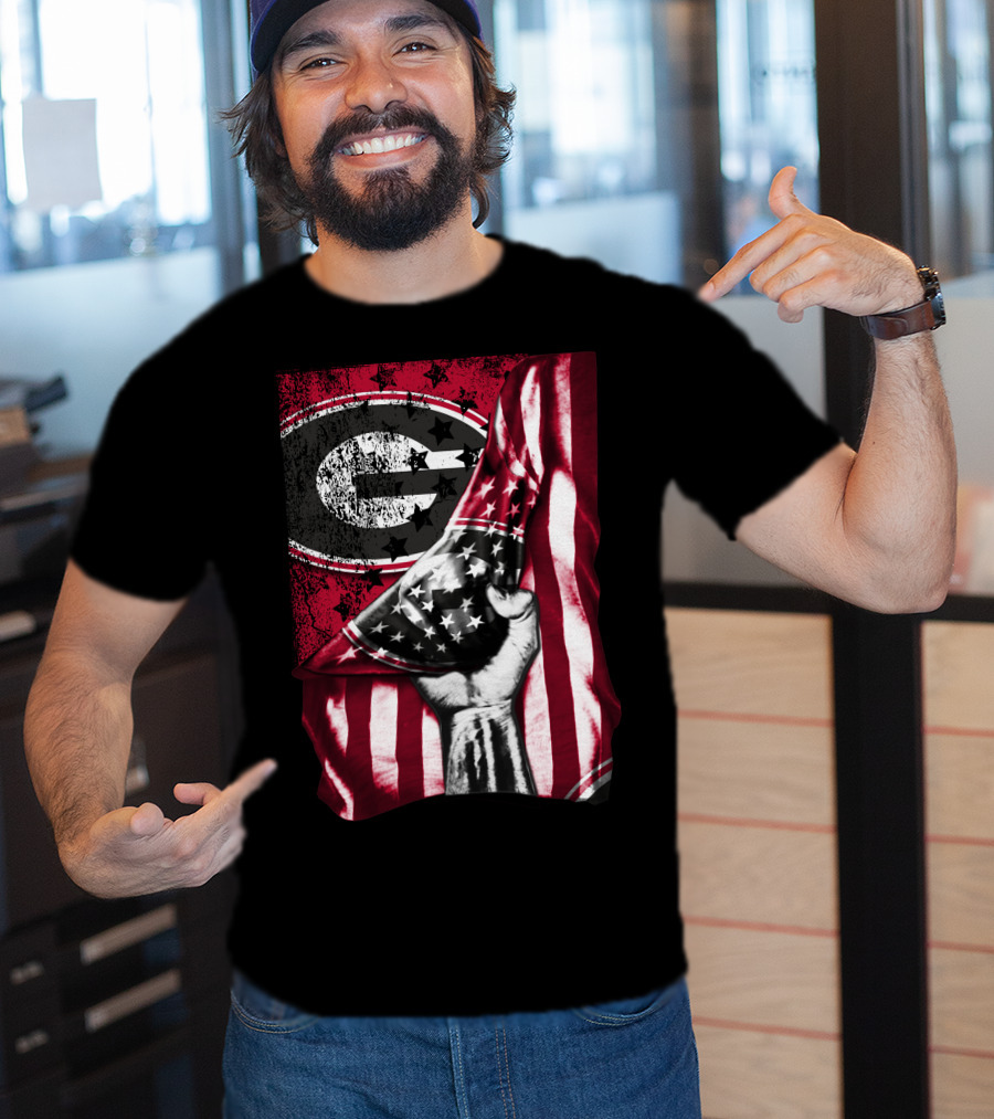 Georgia Bulldogs American Flag Hand T-Shirt