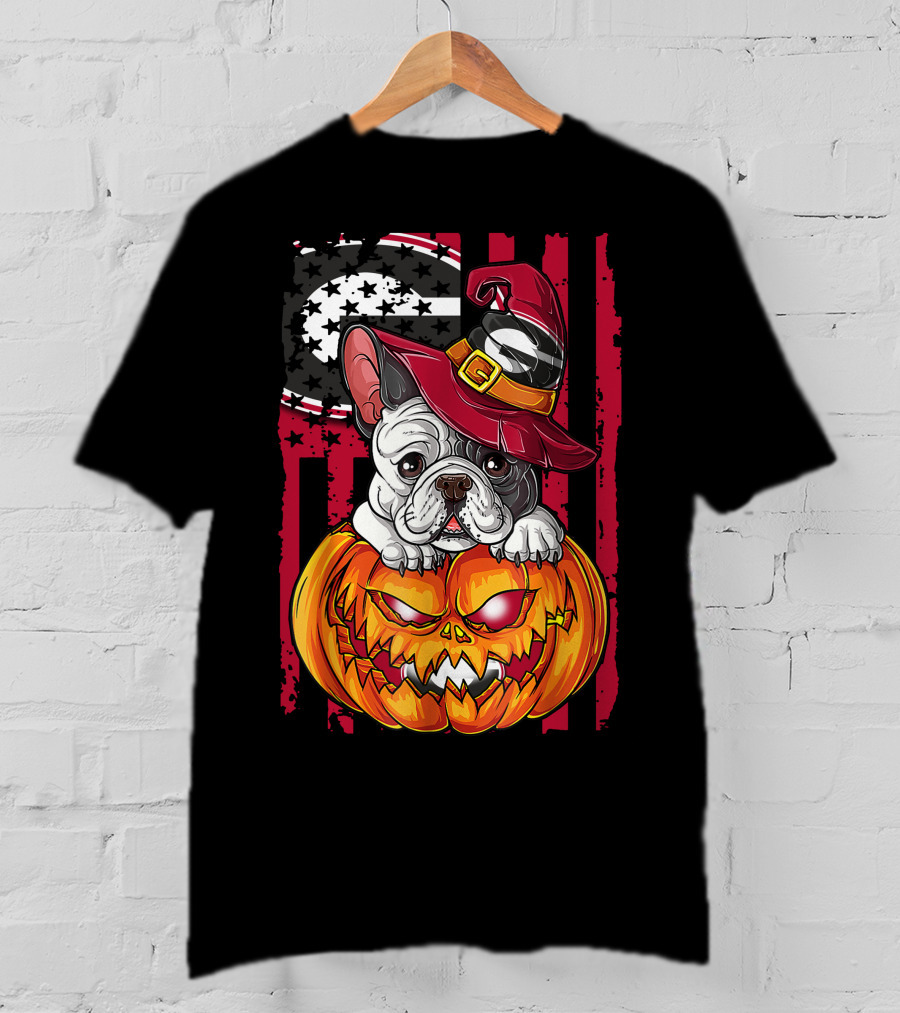 Hlw Bulldog Georgia Bulldogs Halloween Pumpkin And Witch Hat T-Shirt