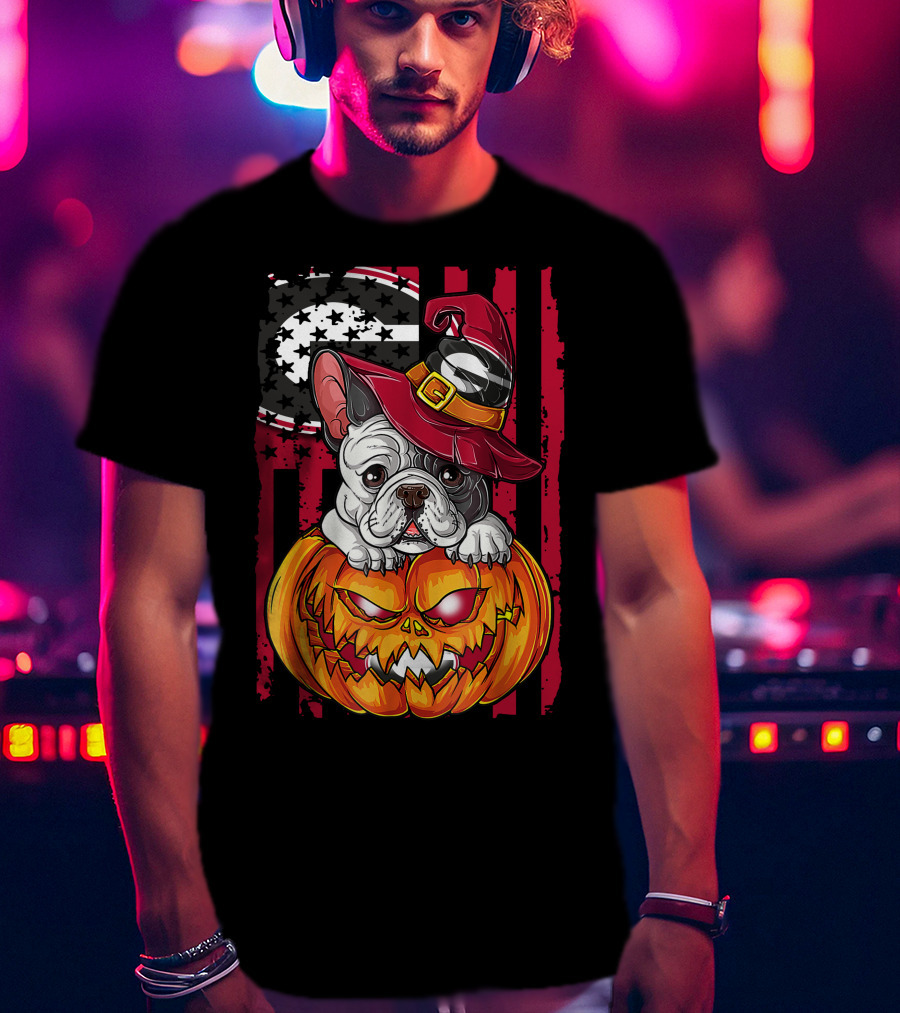 Hlw Bulldog Georgia Bulldogs Halloween Pumpkin And Witch Hat T-Shirt