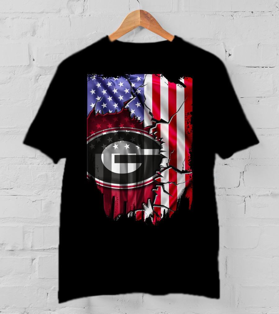 American Flag Georgia Bulldogs Logo Patriotic T-Shirt