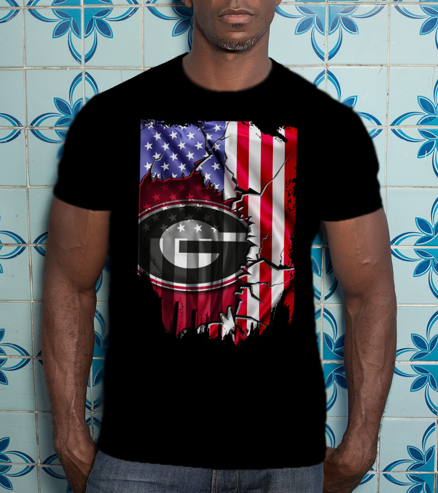 American Flag Georgia Bulldogs Logo Patriotic T-Shirt