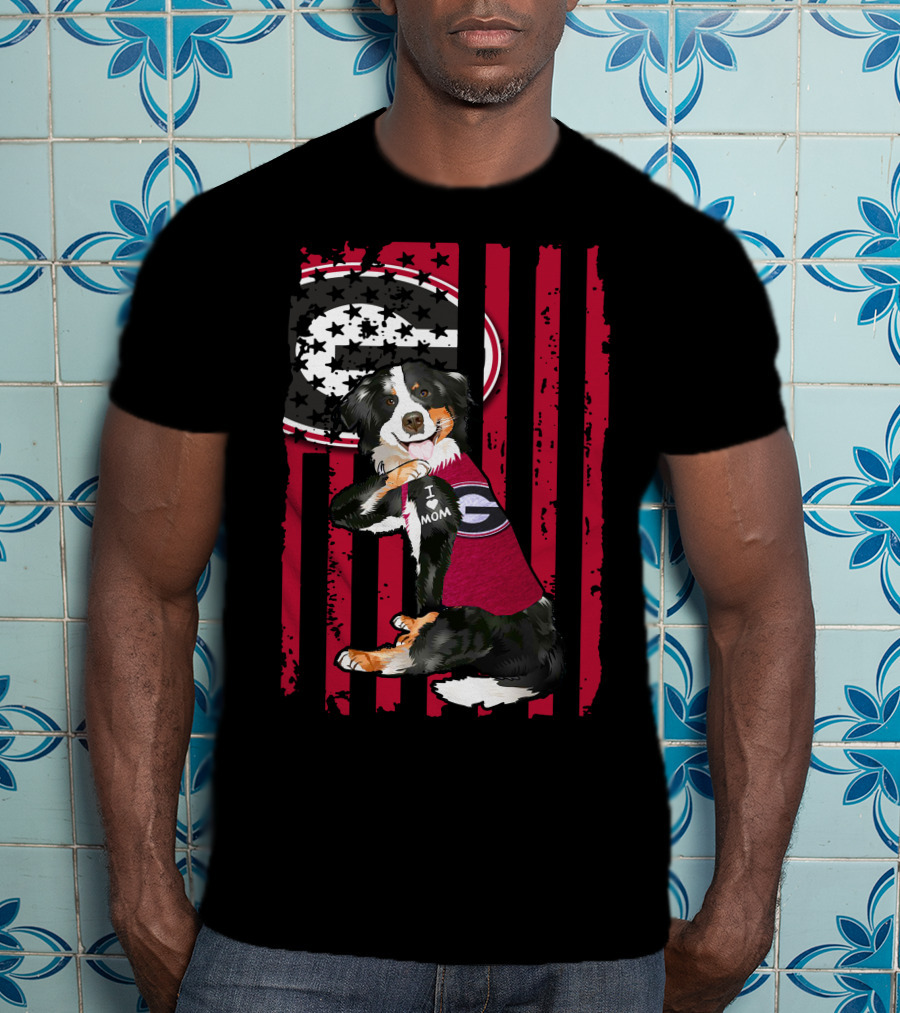Border Collie I Mom Georgia Bulldogs Stripes T-Shirt