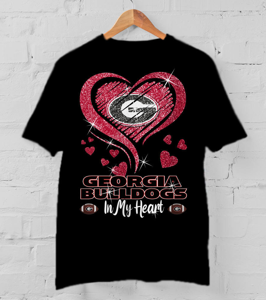 Georgia Bulldogs Glitter Heart In My Heart T-Shirt