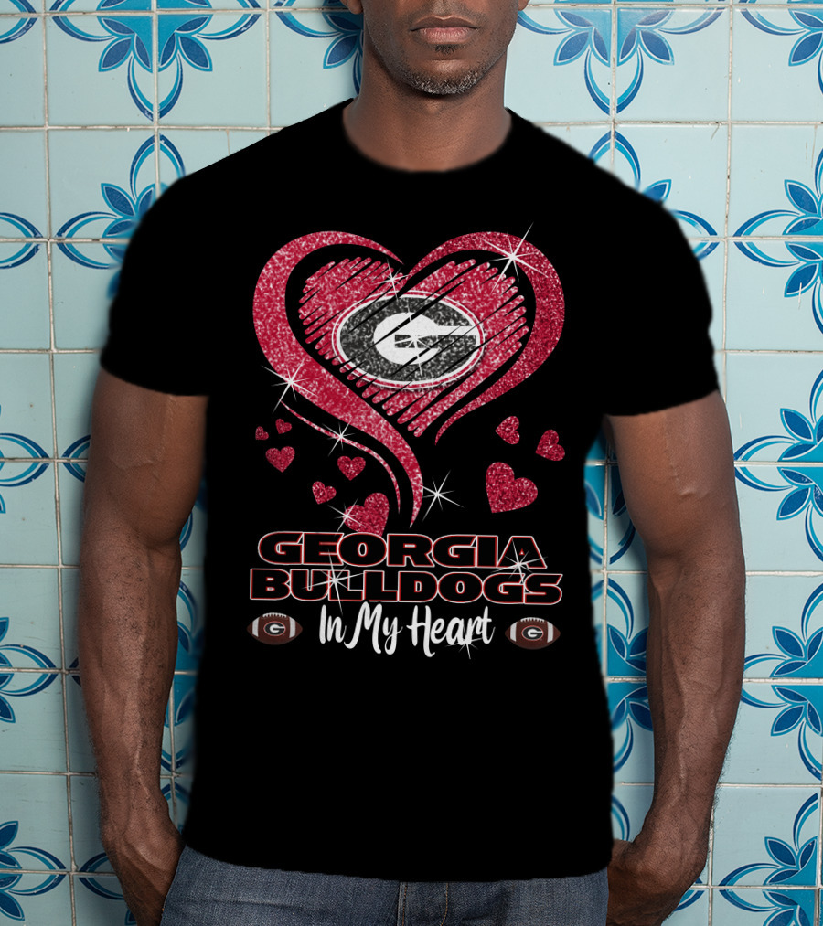 Georgia Bulldogs Glitter Heart In My Heart T-Shirt