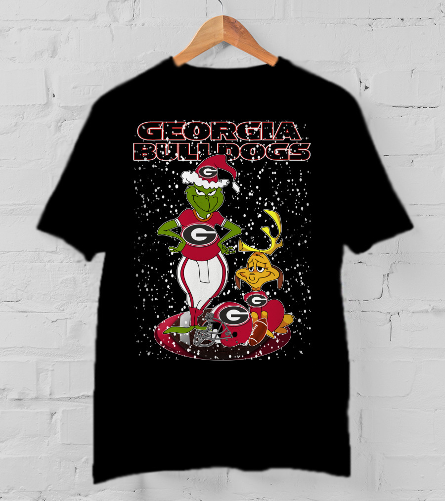 Georgia Bulldogs Grinch Santa Christmas Football T-Shirt