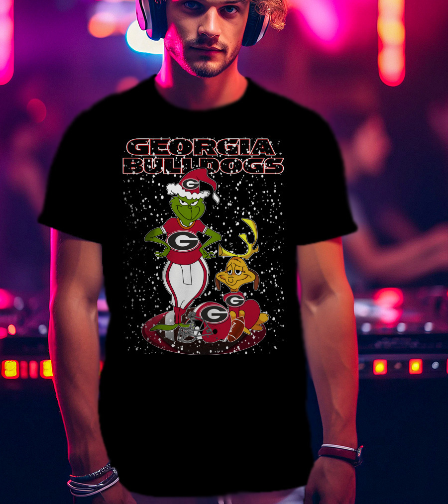 Georgia Bulldogs Grinch Santa Christmas Football T-Shirt
