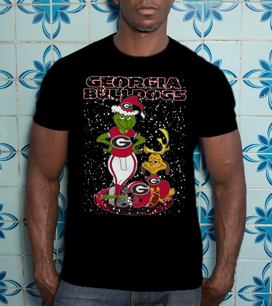 Georgia Bulldogs Grinch Santa Christmas Football T-Shirt