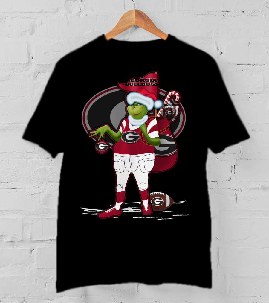 Grinchxmas Georgia Bulldogs Football Santa Sack Candy Cane T-Shirt