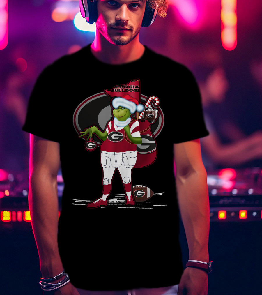 Grinchxmas Georgia Bulldogs Football Santa Sack Candy Cane T-Shirt