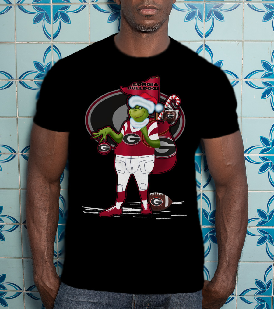 Grinchxmas Georgia Bulldogs Football Santa Sack Candy Cane T-Shirt