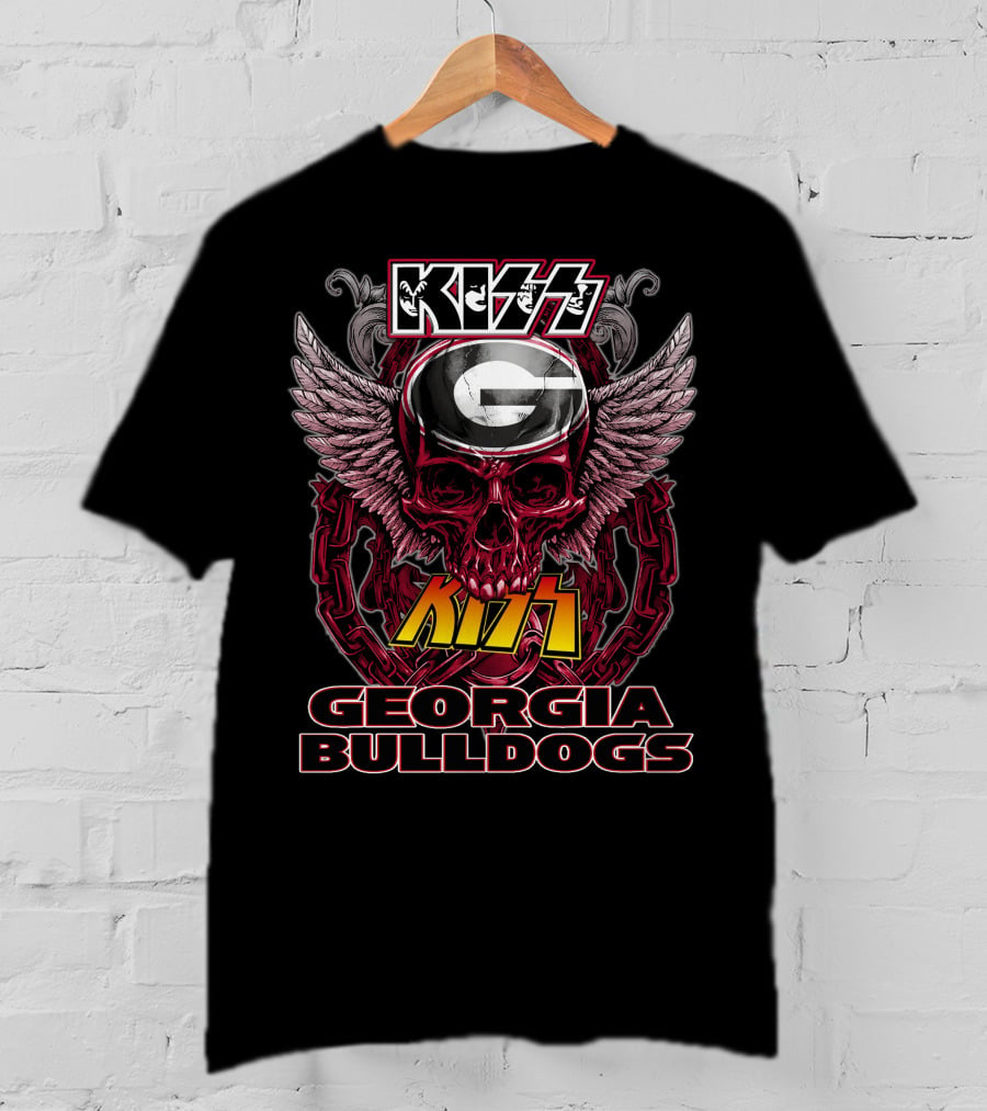 Kiss Georgia Bulldogs Skull Helmet Wings T-Shirt