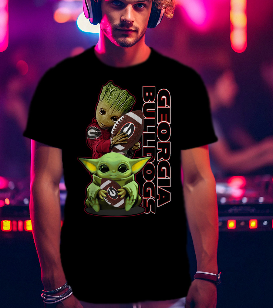 Grzd Georgia Bulldogs Star Wars And Groot Football Crossover T-Shirt