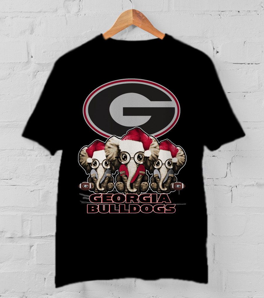 Georgia Bulldogs Elephants Santa Hats Xmas T-Shirt