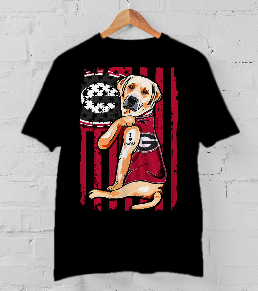 Labrador Retriever Wearing Georgia Bulldogs Vest With I Love Mom Patch T-Shirt
