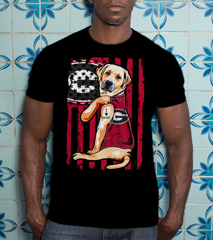Labrador Retriever Wearing Georgia Bulldogs Vest With I Love Mom Patch T-Shirt