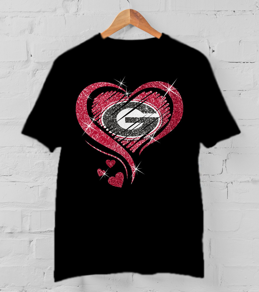 Heart Diamond Georgia Bulldogs Glitter T-Shirt