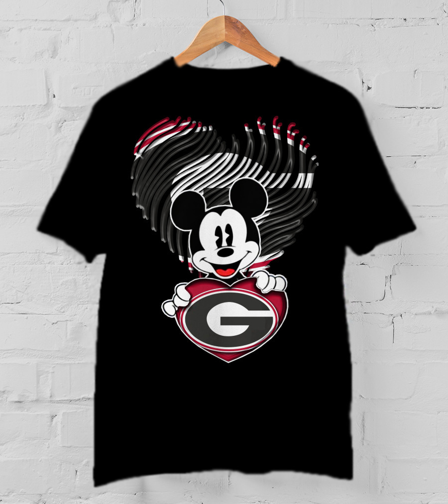 Mick Georgia Bulldogs Heart With G Logo And Black Red Stripes T-Shirt