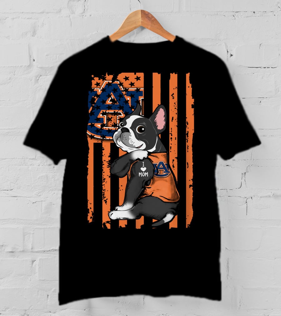 Boston Terrier Auburn Tigers I Love Mom Paw Prints T-Shirt