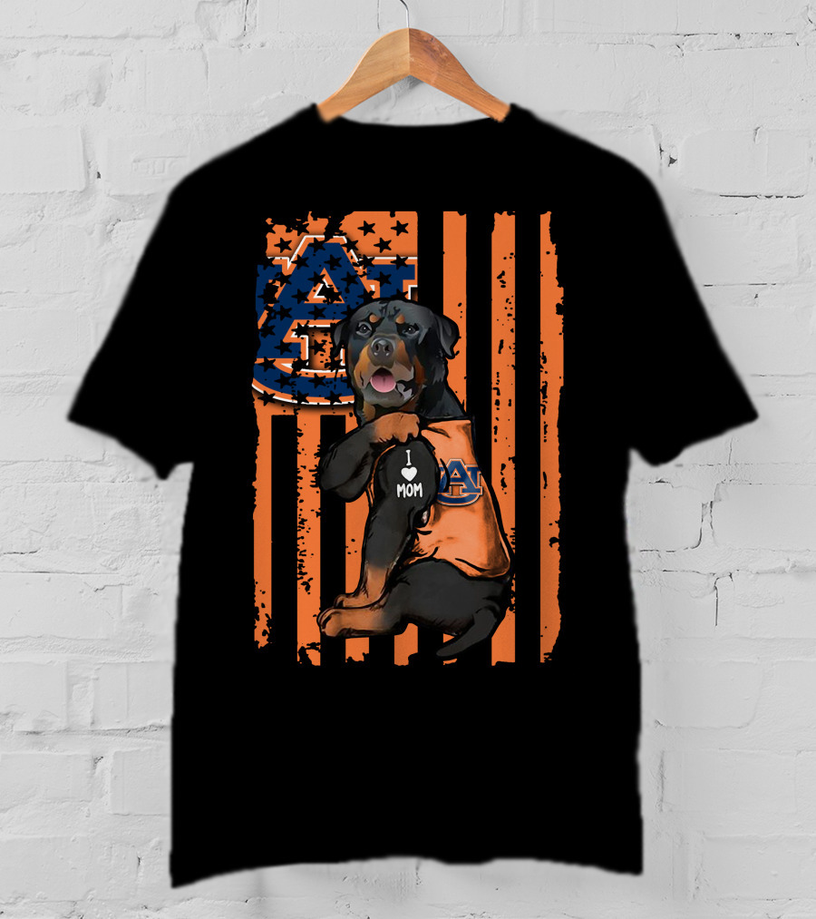 Auburn Tigers I Love Mom Rottweiler American Flag T-Shirt