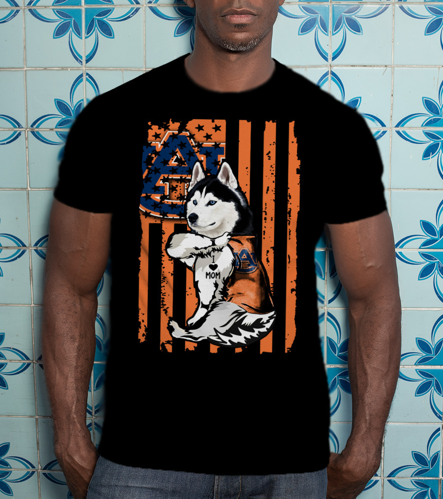 Auburn Tigers Siberian Husky Mom American Flag T-Shirt