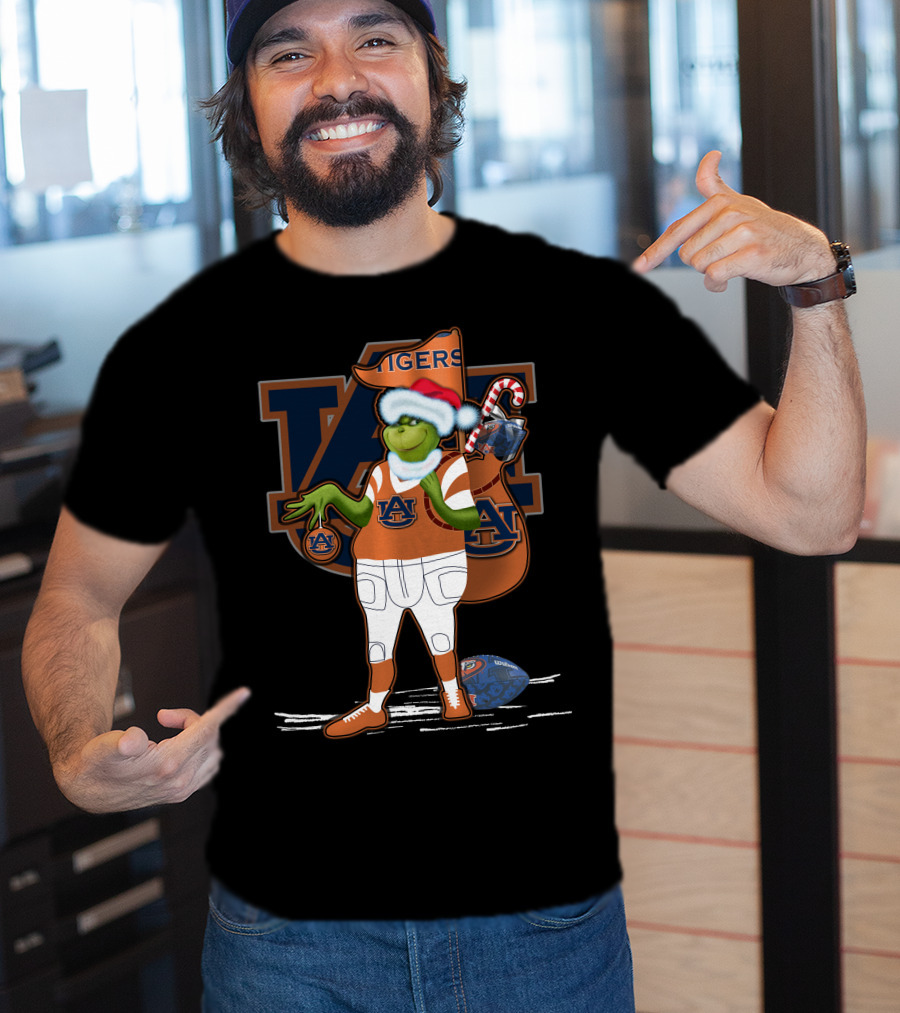 Grinch Santa Auburn Tigers Christmas Football T-Shirt