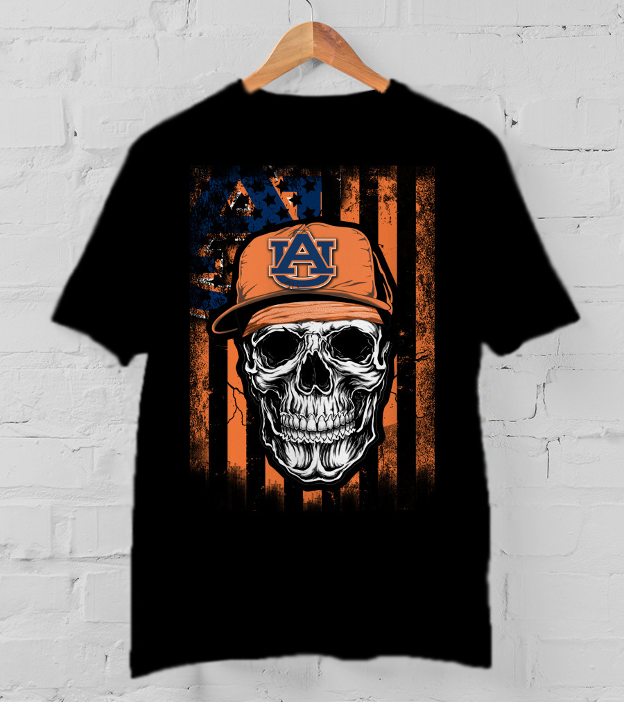 Auburn Tigers Skull With Cap On Orange T-Shirt