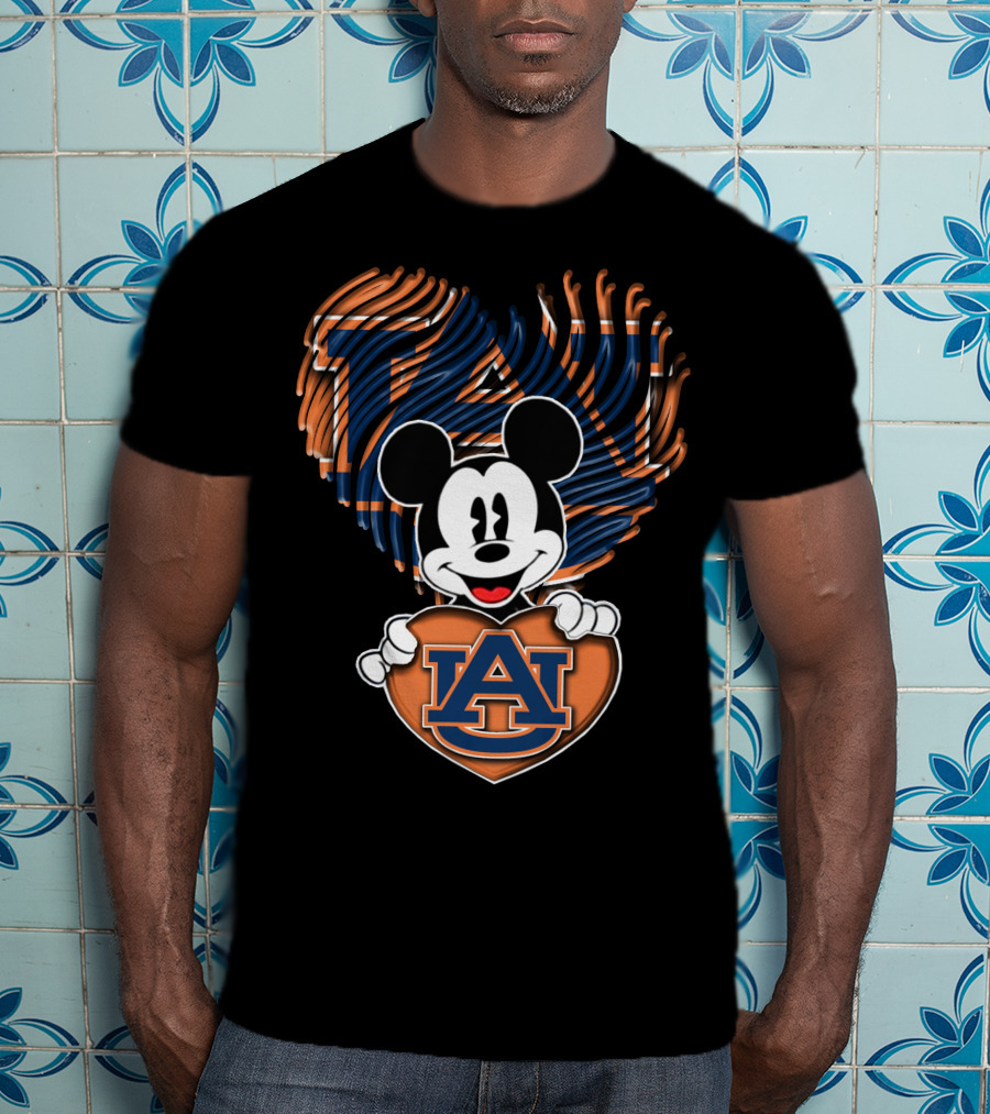 Mickey Mouse Auburn Tigers Heart With Auburn University T-Shirt