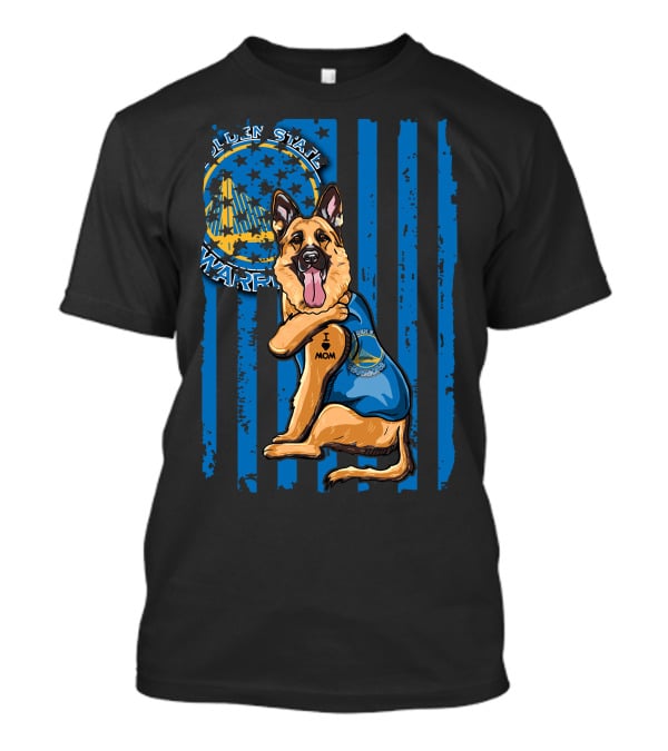 Golden State Warriors German Shepherd I Love Mom Blue Fan T-Shirt