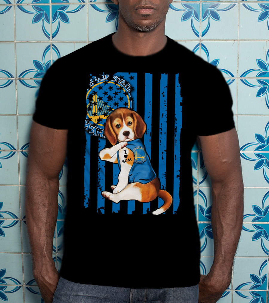 Beagle I Love Mom Golden State Warriors Basketball Puppy T-Shirt